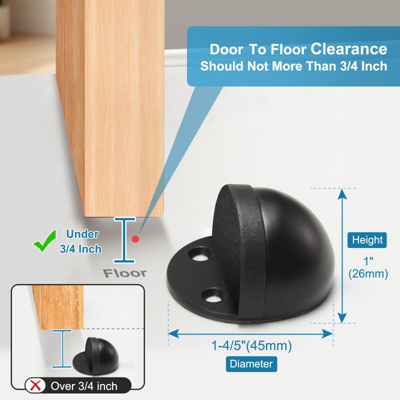 Gudui Door Stop, Adhesive Floor Door Stopper for Bottom of Door Stainless Steel No Drill Door Stoppers Wall Protector Rubber Bumper, 2 Pack Floor Mounted Door Stops, Black - Image 2